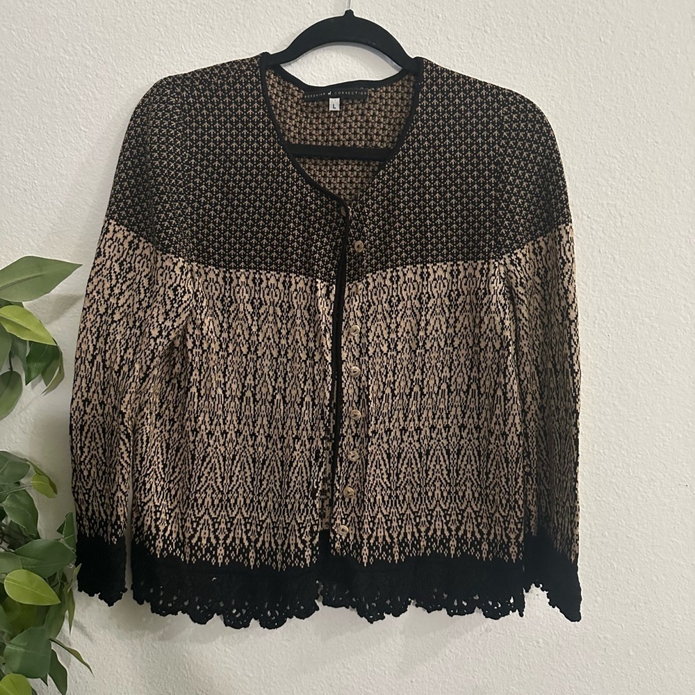 Peruvian Connection Black and Cream Cardigan basic timeless unique